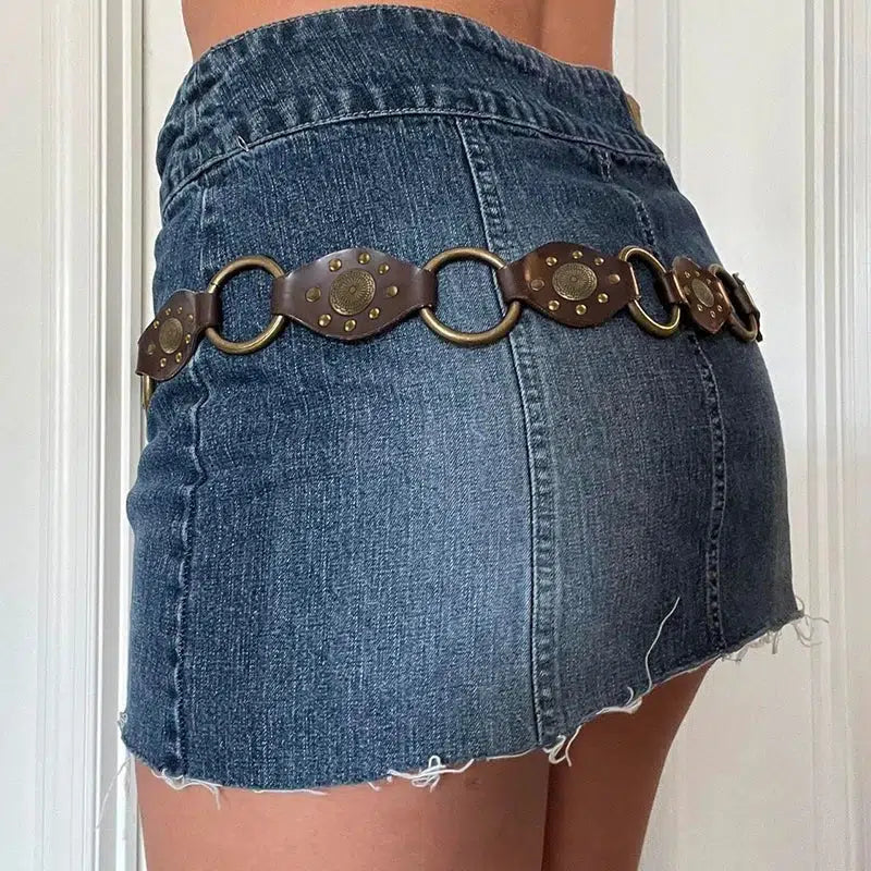 Y2K Vintage Ethnic Buckle Belt for Grunge, 90s Fashion, and Aesthetic Outfits