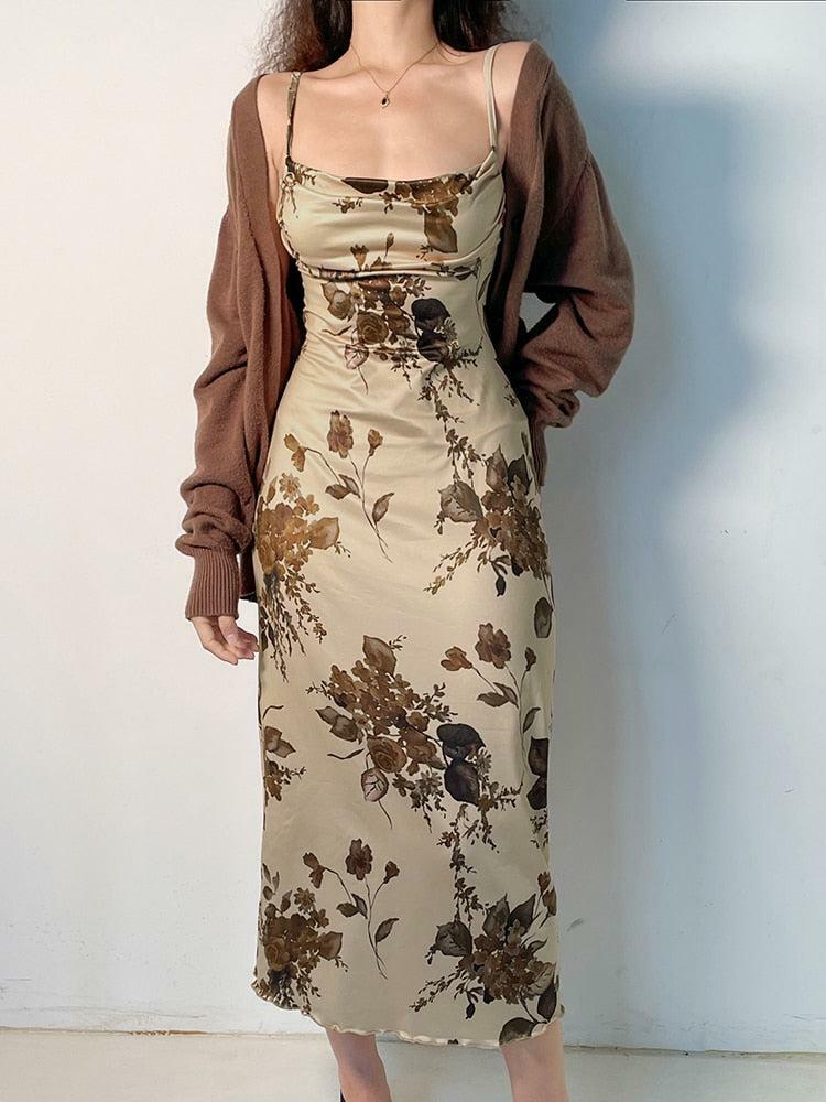 Y2K Vintage Floral Maxi Dress - Summer Aesthetic, 90s Fashion, Boho Style, Dress to Impress