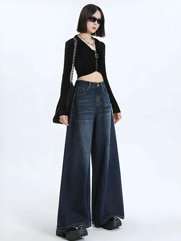 Y2K Wide Leg Jeans for a Grunge Aesthetic - Vintage 90s Style Baggy Denim Pants