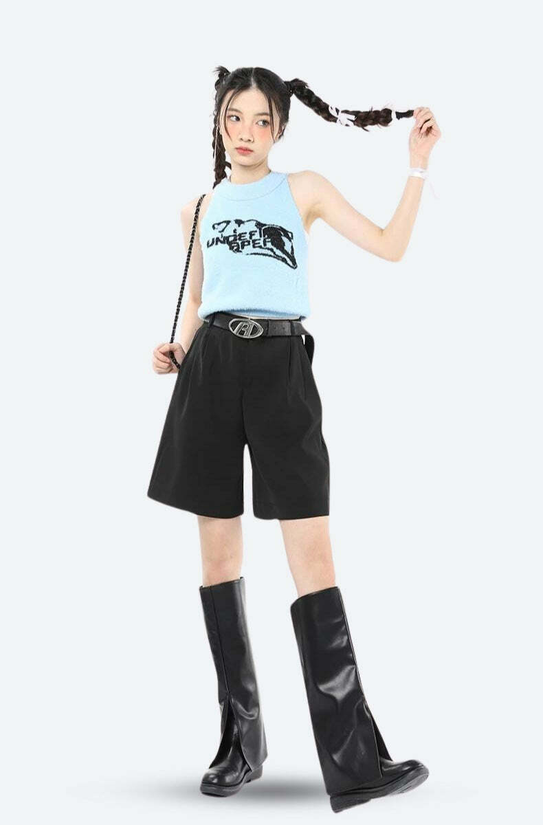 Y2K Wide Leg Pleated Shorts - Trendy Summer Outfit, Grunge Aesthetic, 90s Fashion Vibes