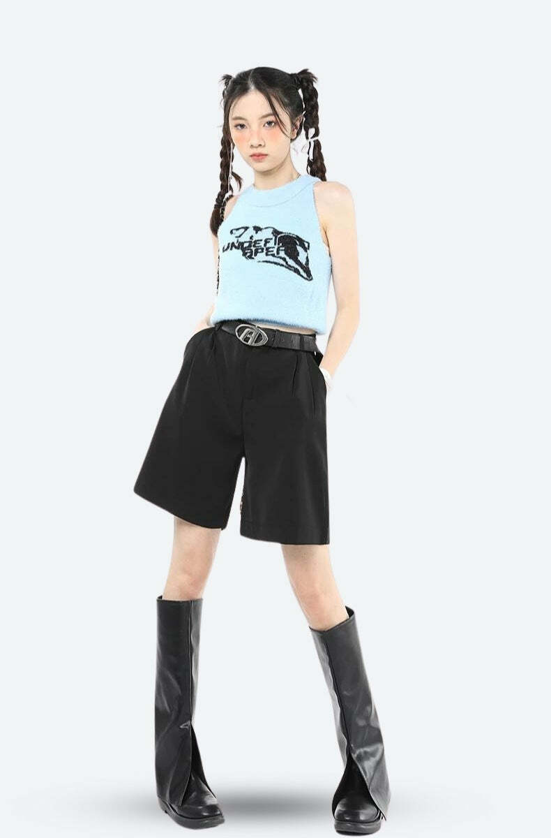 Y2K Wide Leg Pleated Shorts - Trendy Summer Outfit, Grunge Aesthetic, 90s Fashion Vibes