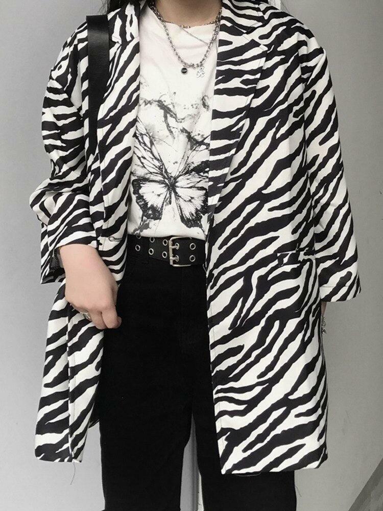 Zebra Print Y2K Blazer - Trendy 90s Fashion Statement for Grunge & Coquette Aesthetic