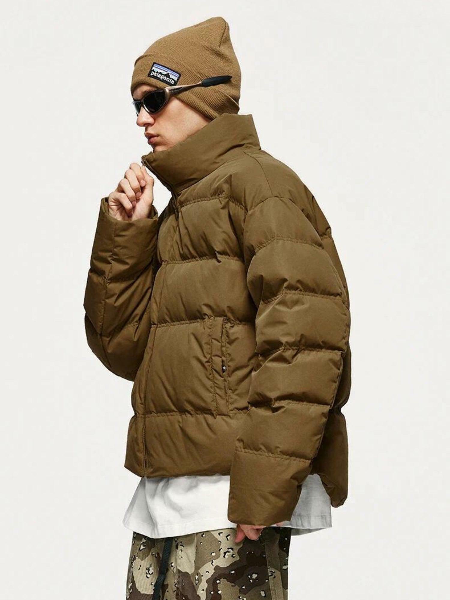 Asymmetric Hem Y2K Puffer Jacket - Trendy Grunge Aesthetic Outerwear for Cozy Style