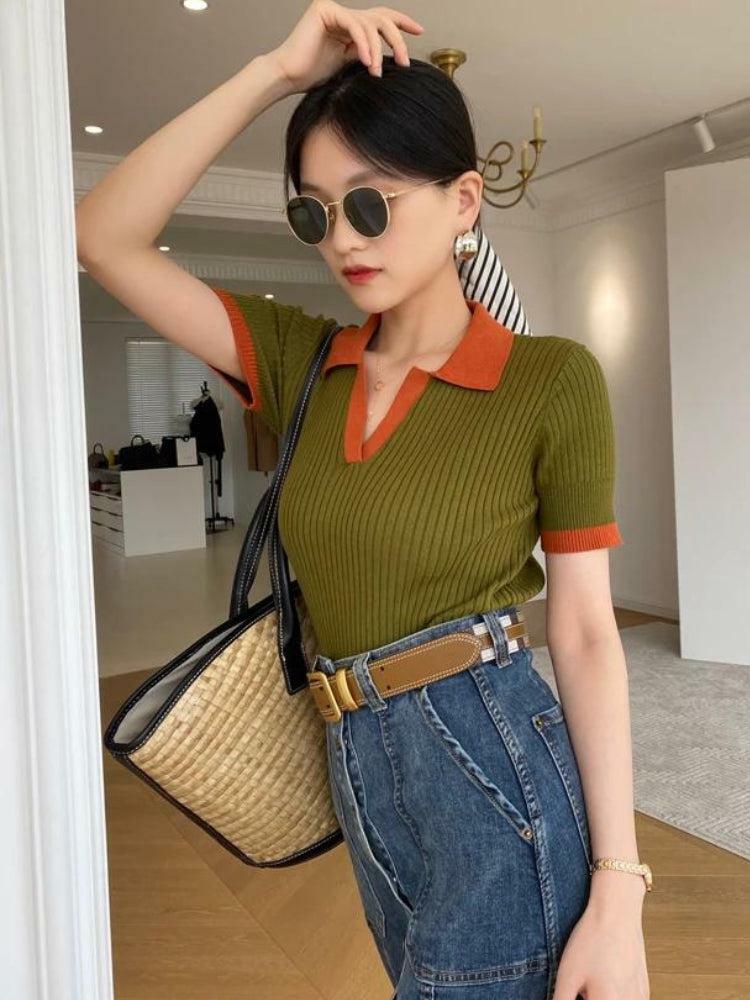 Chic Y2K Corduroy Polo Top - Vintage Aesthetic, Cute Preppy Style, Perfect for Grunge Outfits
