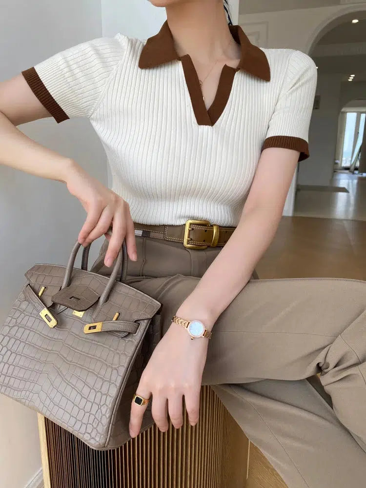 Chic Y2K Corduroy Polo Top - Vintage Aesthetic, Cute Preppy Style, Perfect for Grunge Outfits