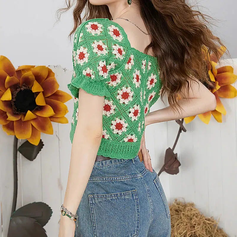 Cottagecore Aesthetic Floral Crochet Cardigan - Y2K Style Comfy Layering Piece