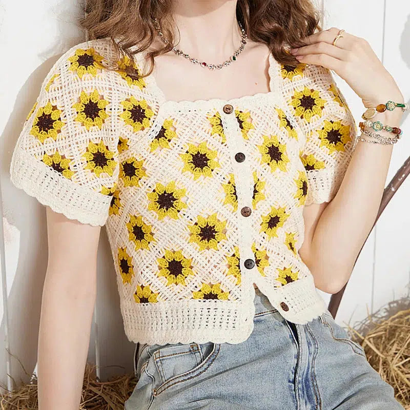 Cottagecore Aesthetic Floral Crochet Cardigan - Y2K Style Comfy Layering Piece