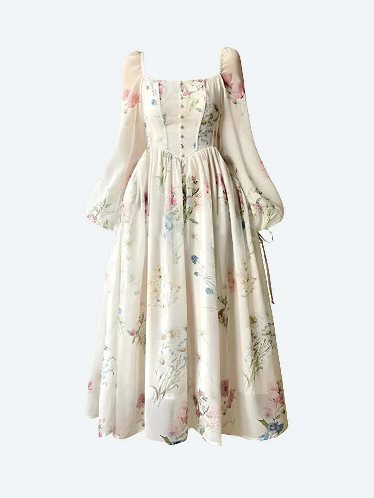 Cottagecore Aesthetic Maxi Dress - Y2K Fashion, Vintage Floral, Boho Style, Comfy & Cute