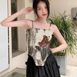 Cottagecore Aesthetic Zip-Up Corset Top | Y2K Fashion & Grunge Style Fusion