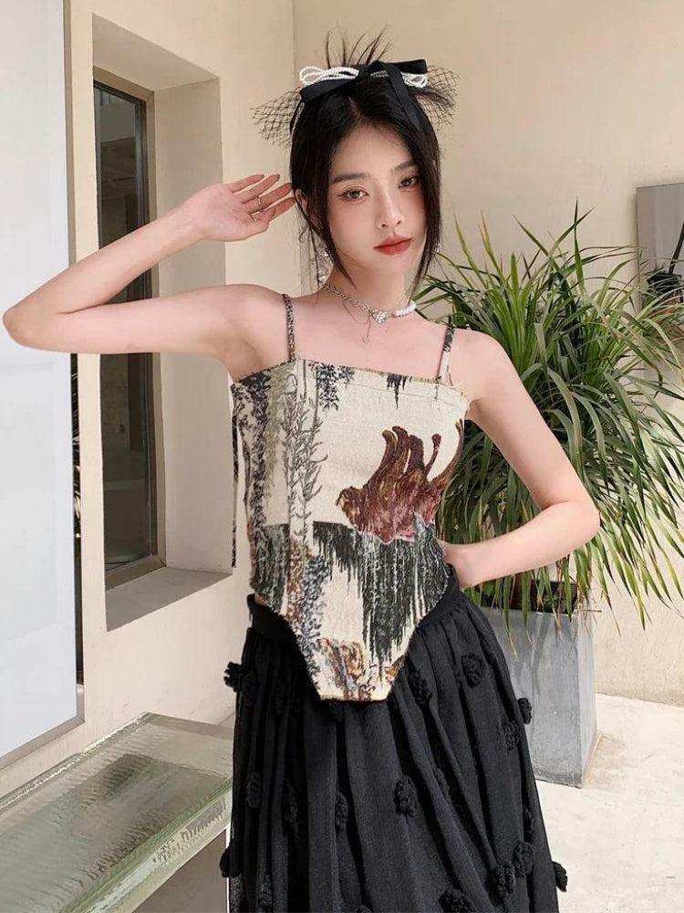 Cottagecore Aesthetic Zip-Up Corset Top | Y2K Fashion & Grunge Style Fusion