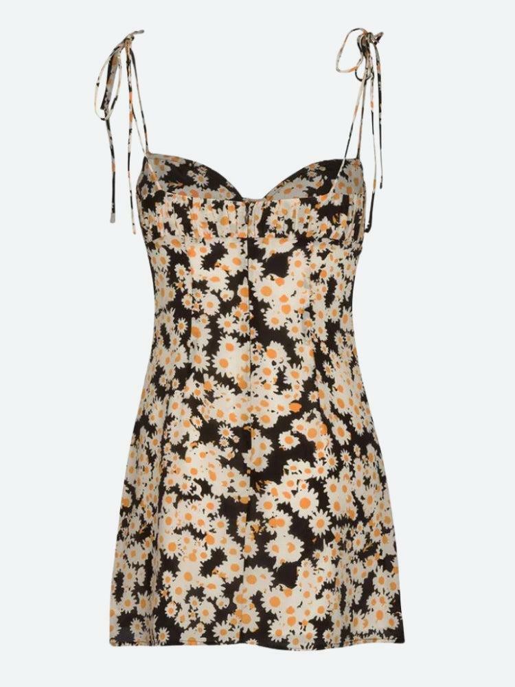 Cottagecore Daisy Tie Strap Mini Dress - Y2K Aesthetic, Cute Summer Outfit, Floral Style