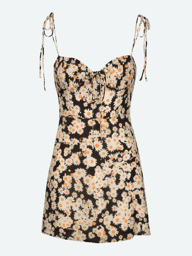 Cottagecore Daisy Tie Strap Mini Dress - Y2K Aesthetic, Cute Summer Outfit, Floral Style