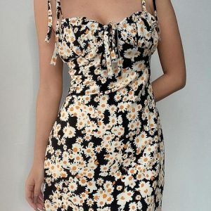 Cottagecore Daisy Tie Strap Mini Dress - Y2K Aesthetic, Cute Summer Outfit, Floral Style