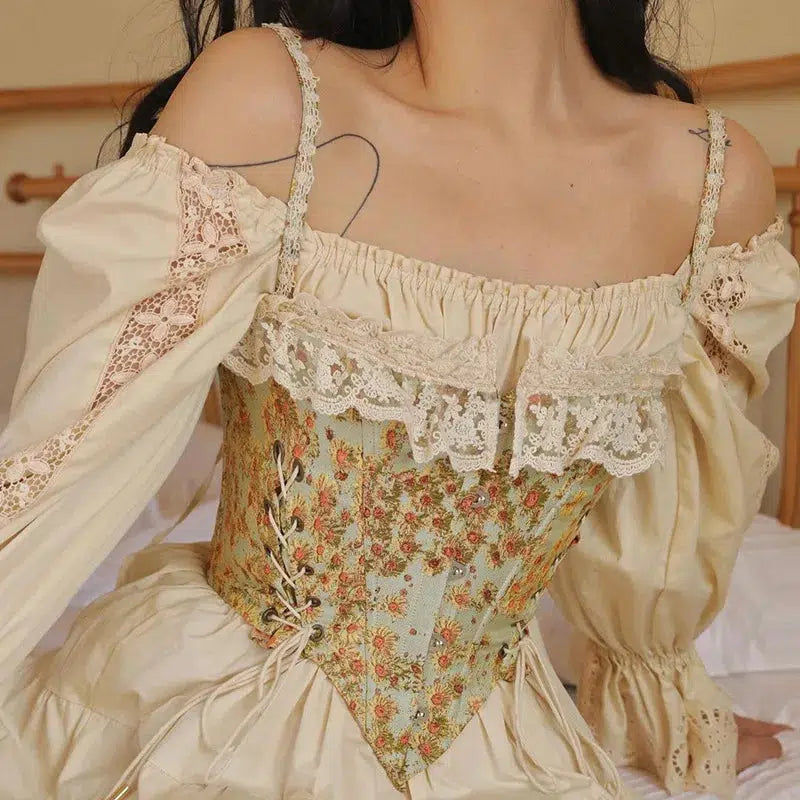Cottagecore Floral Lace-Up Corset Top | Y2K Aesthetic, Cute Tops, Coquette Style, Grunge Vibes