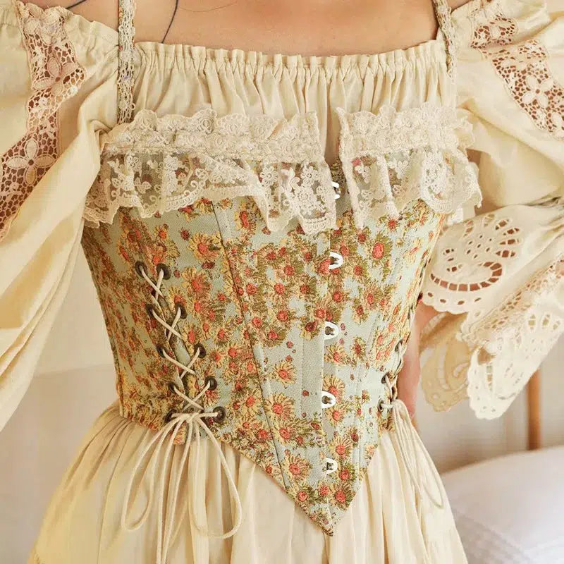 Cottagecore Floral Lace-Up Corset Top | Y2K Aesthetic, Cute Tops, Coquette Style, Grunge Vibes