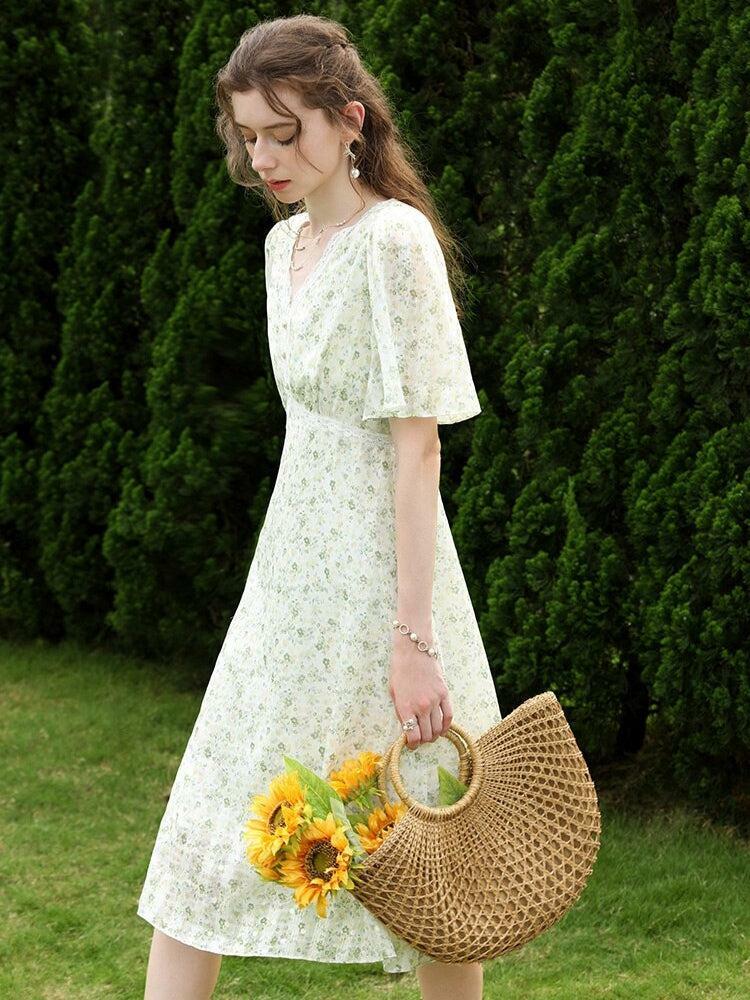 Cottagecore Floral Midi Dress - Y2K Aesthetic, Cute Tops, Vintage Style, Boho Fashion