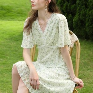 Cottagecore Floral Midi Dress - Y2K Aesthetic, Cute Tops, Vintage Style, Boho Fashion