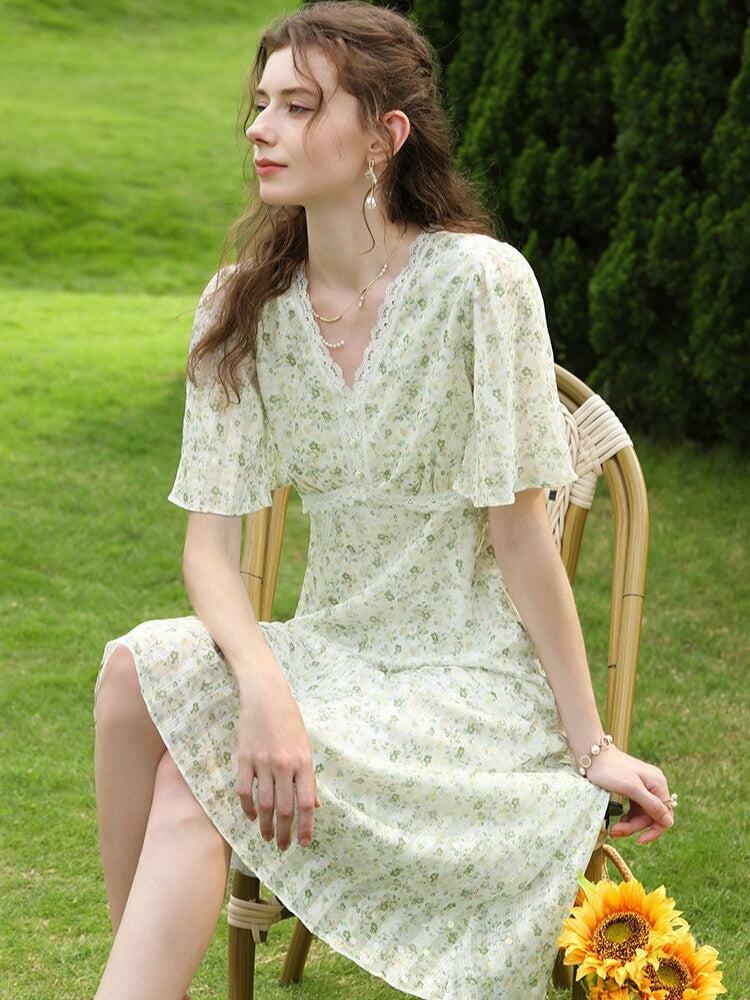 Cottagecore Floral Midi Dress - Y2K Aesthetic, Cute Tops, Vintage Style, Boho Fashion