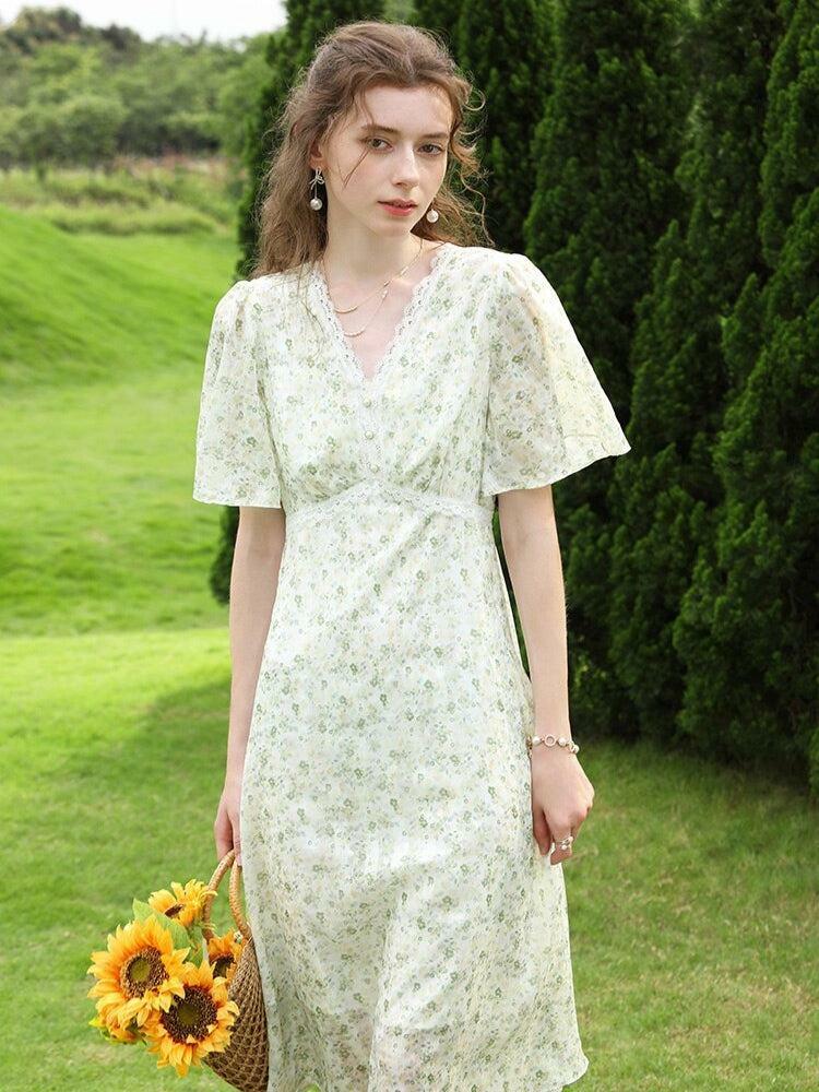 Cottagecore Floral Midi Dress - Y2K Aesthetic, Cute Tops, Vintage Style, Boho Fashion