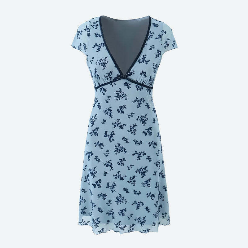Cottagecore Floral Mini Dress | Y2K Aesthetic, Cute Tops, Grunge Style, Coquette Fashion