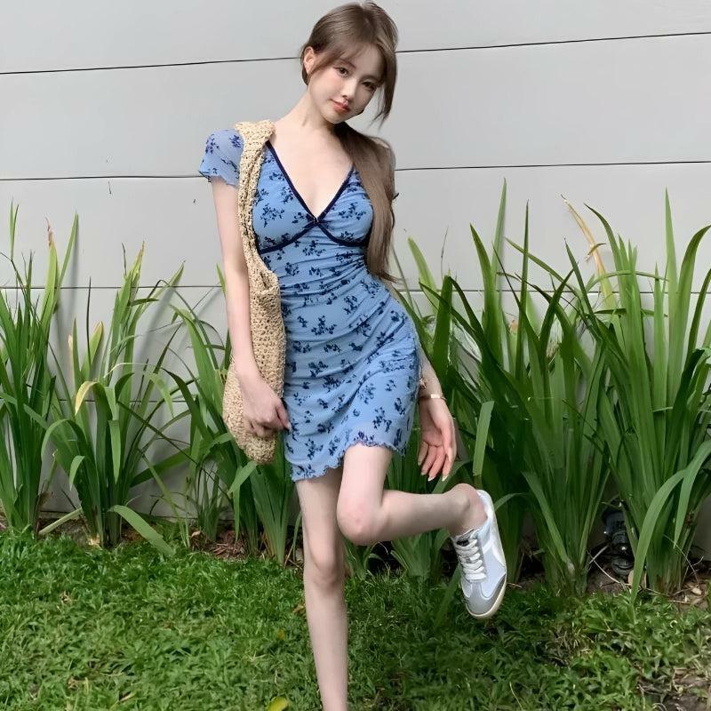 Cottagecore Floral Mini Dress | Y2K Aesthetic, Cute Tops, Grunge Style, Coquette Fashion