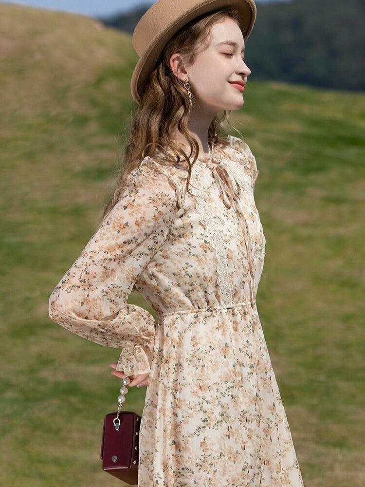 Cottagecore Lace Floral Midi Dress - Y2K Aesthetic, Vintage Style, Boho Chic Fashion