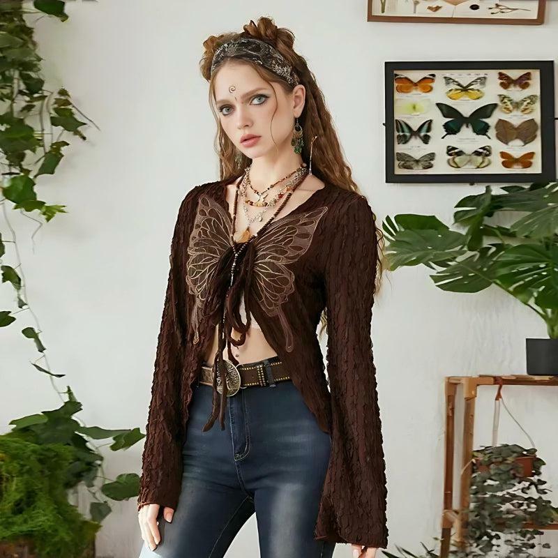 Fairycore Butterfly Open Front Top | Y2K Aesthetic Cute Crop Top for Grunge & Coquette Styles