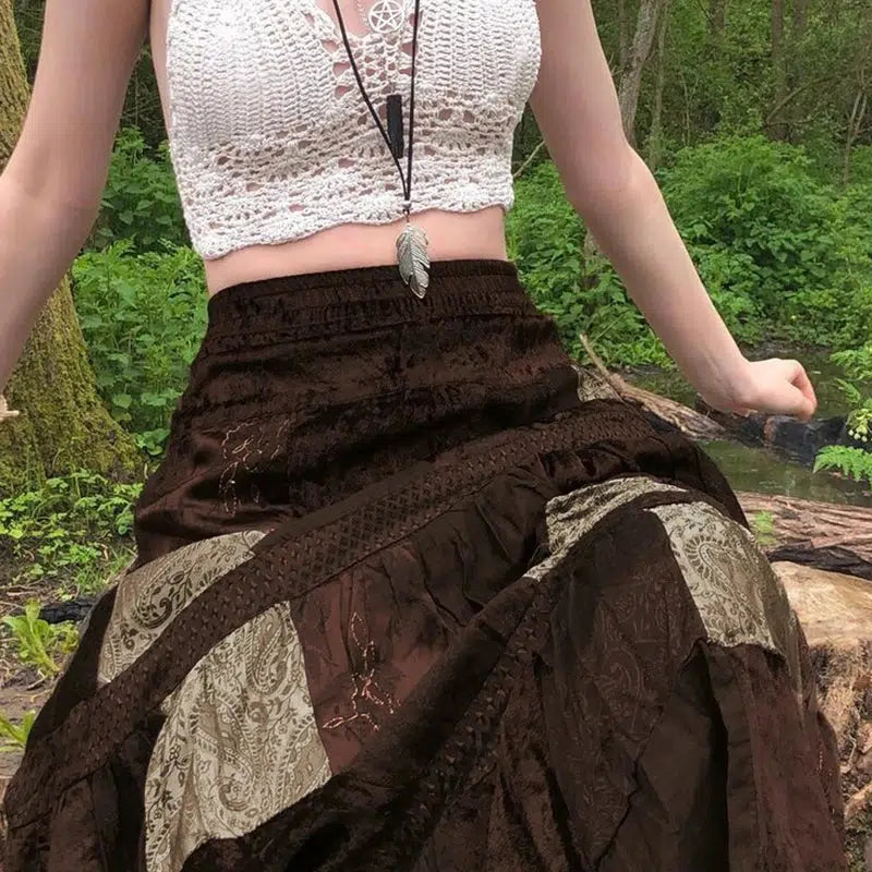 Fairycore Patchwork Maxi Skirt - Y2K Aesthetic, Boho Style, Vintage Vibes, Cute Layering Piece
