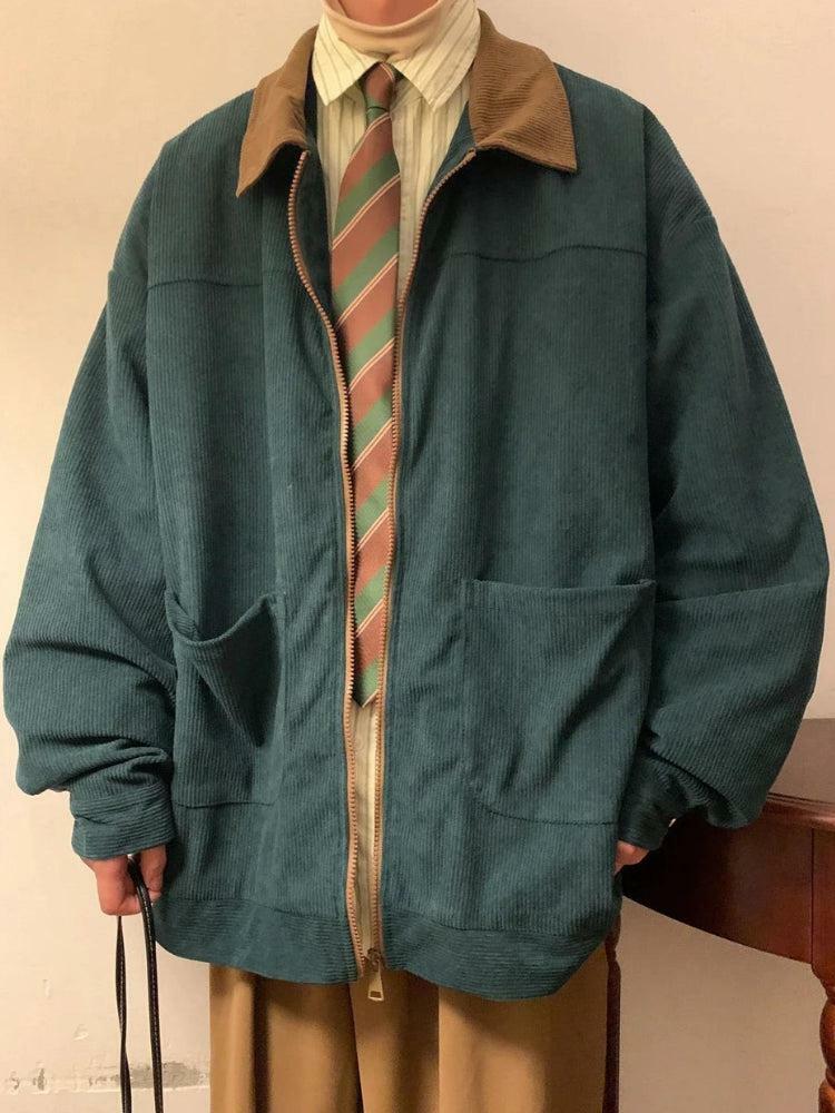 Vintage Y2K Corduroy Color Block Jacket - Retro Grunge Aesthetic Outerwear for Trendy Looks