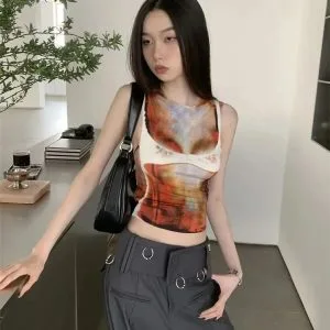 Y2K Aesthetic Body Printed Tank Top - Cute Grunge Style for Comfy Summer Outfits