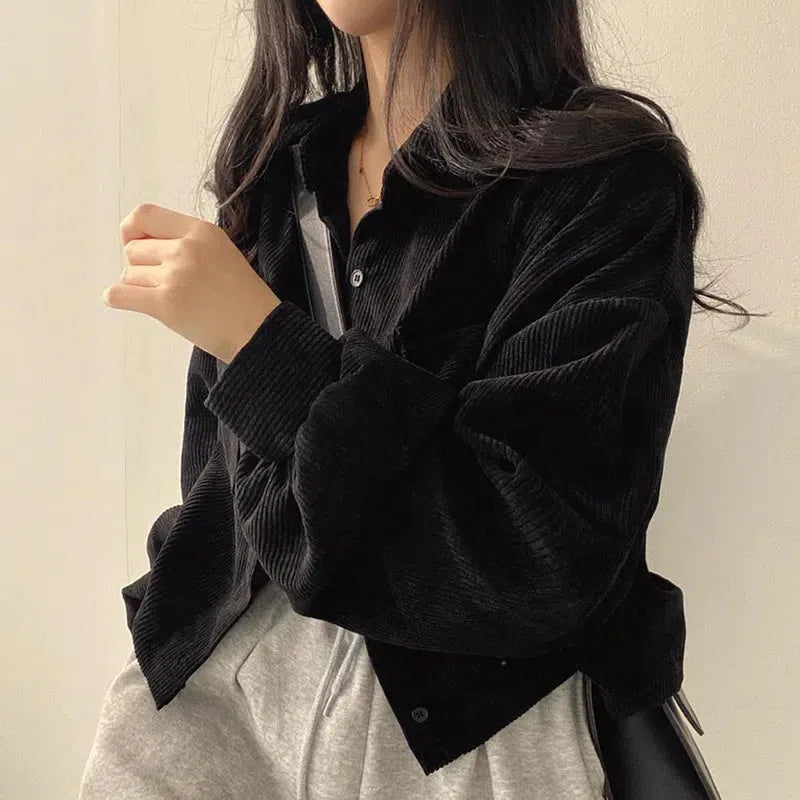 Y2K Aesthetic Cropped Corduroy Jacket - Vintage Grunge Style for Cute Outfits