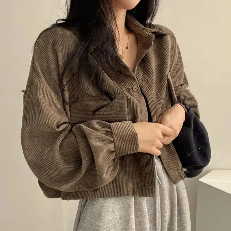 Y2K Aesthetic Cropped Corduroy Jacket - Vintage Grunge Style for Cute Outfits