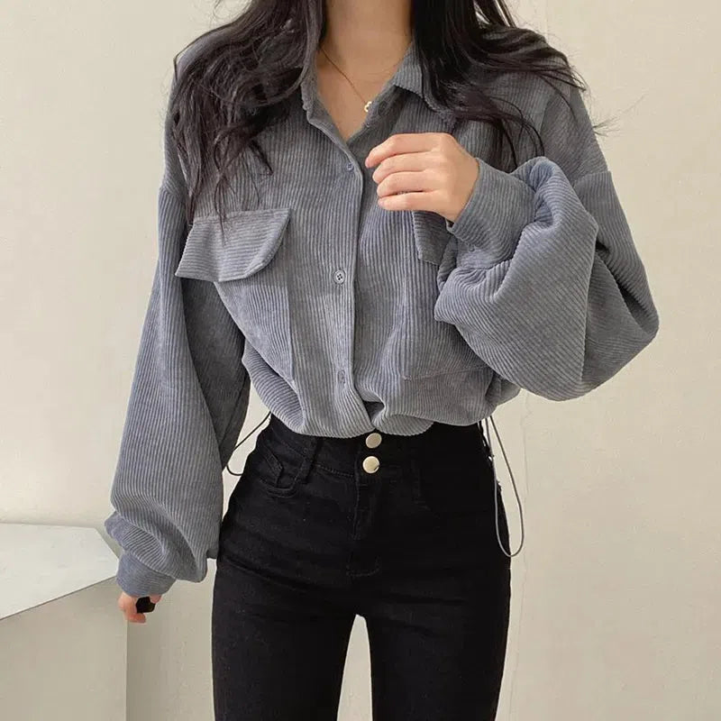 Y2K Aesthetic Cropped Corduroy Jacket - Vintage Grunge Style for Cute Outfits