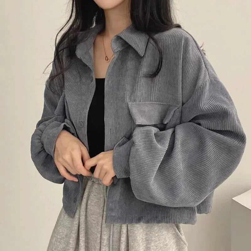 Y2K Aesthetic Cropped Corduroy Jacket - Vintage Grunge Style for Cute Outfits