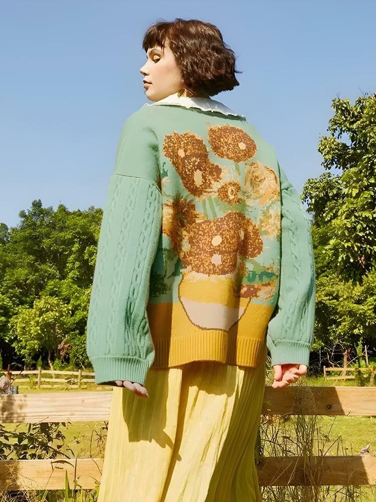 Y2K Aesthetic Sunflowers Cardigan - Cute Comfy Layering for Grunge & Coquette Styles