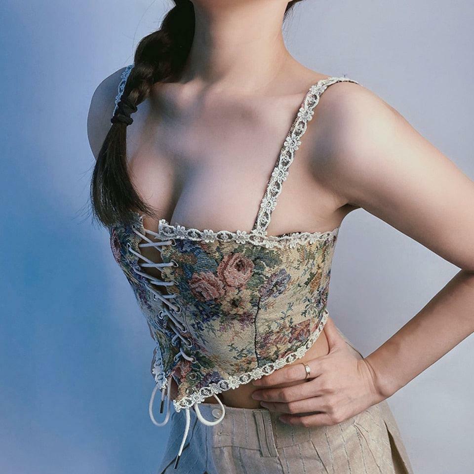 Y2K Cottagecore Corset Top - Cute Grunge Aesthetic with Pastel Goth Vibes and Coquette Style