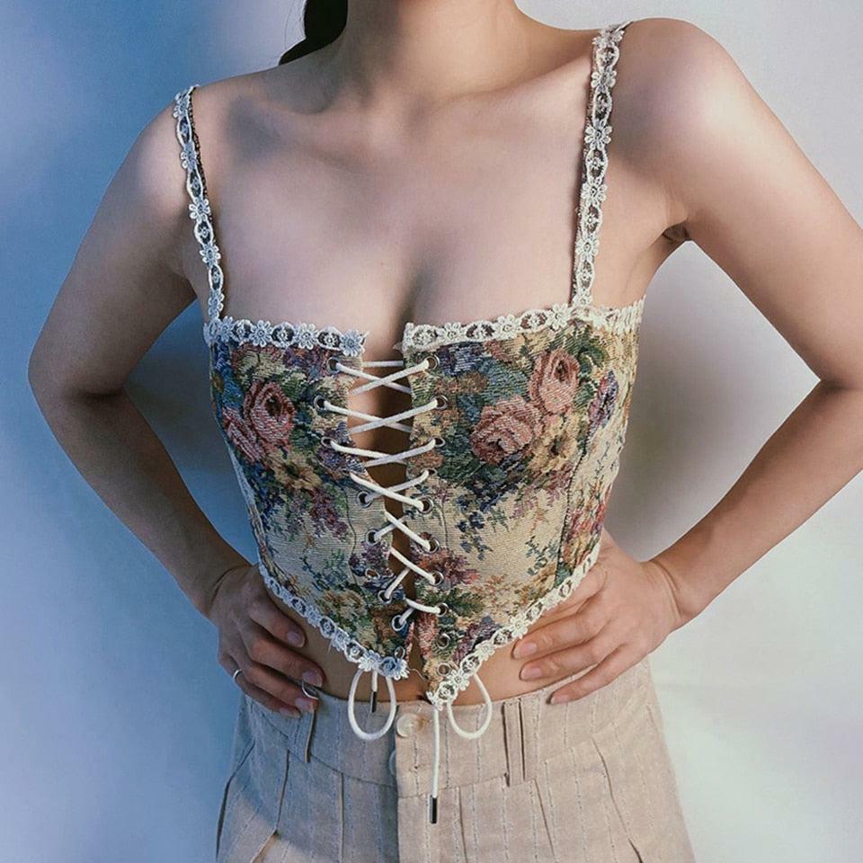 Y2K Cottagecore Corset Top - Cute Grunge Aesthetic with Pastel Goth Vibes and Coquette Style