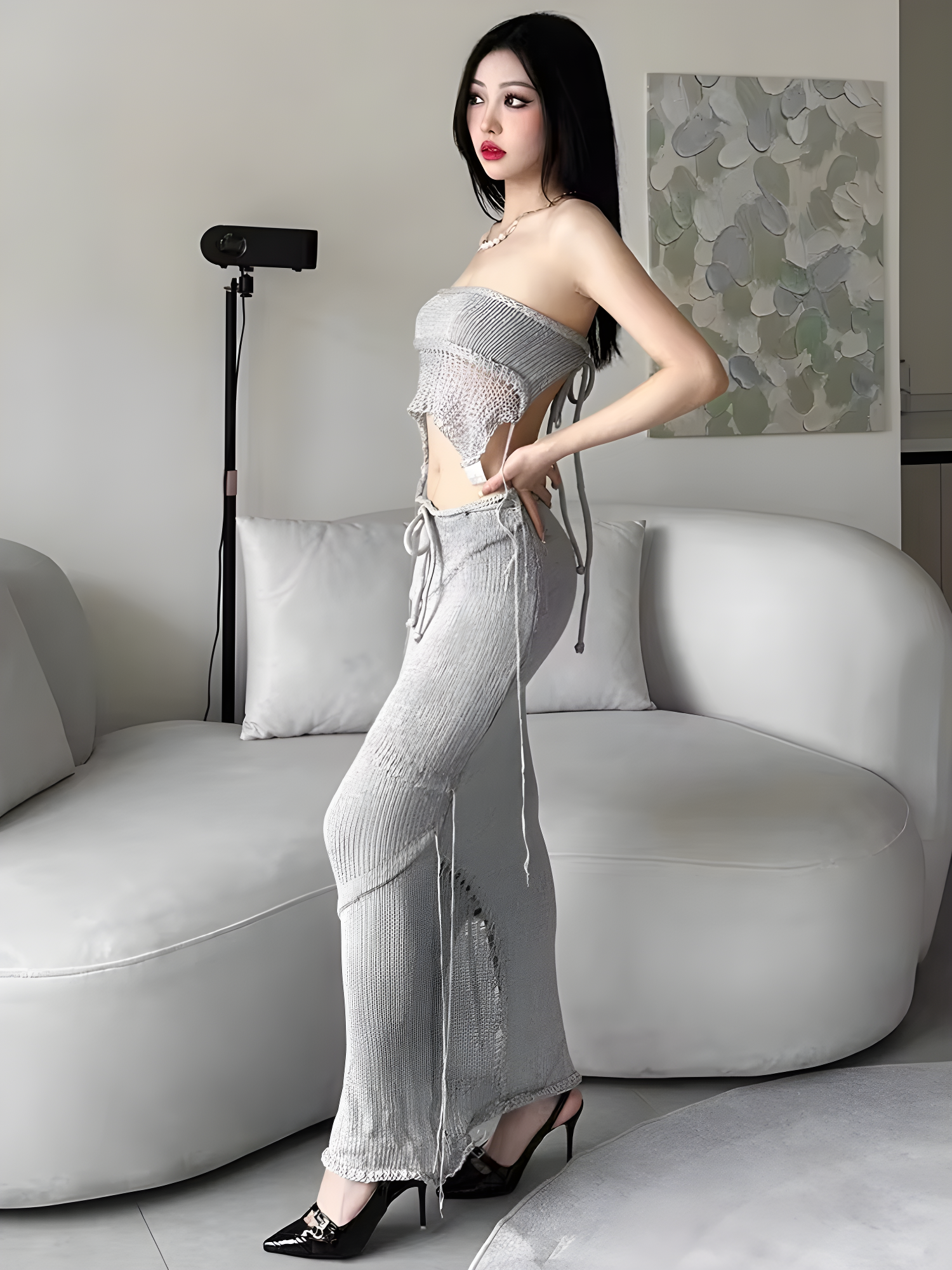 Y2K Crochet Backless Top & Maxi Skirt Set - Cute Coquette Aesthetic Outfit for Fall