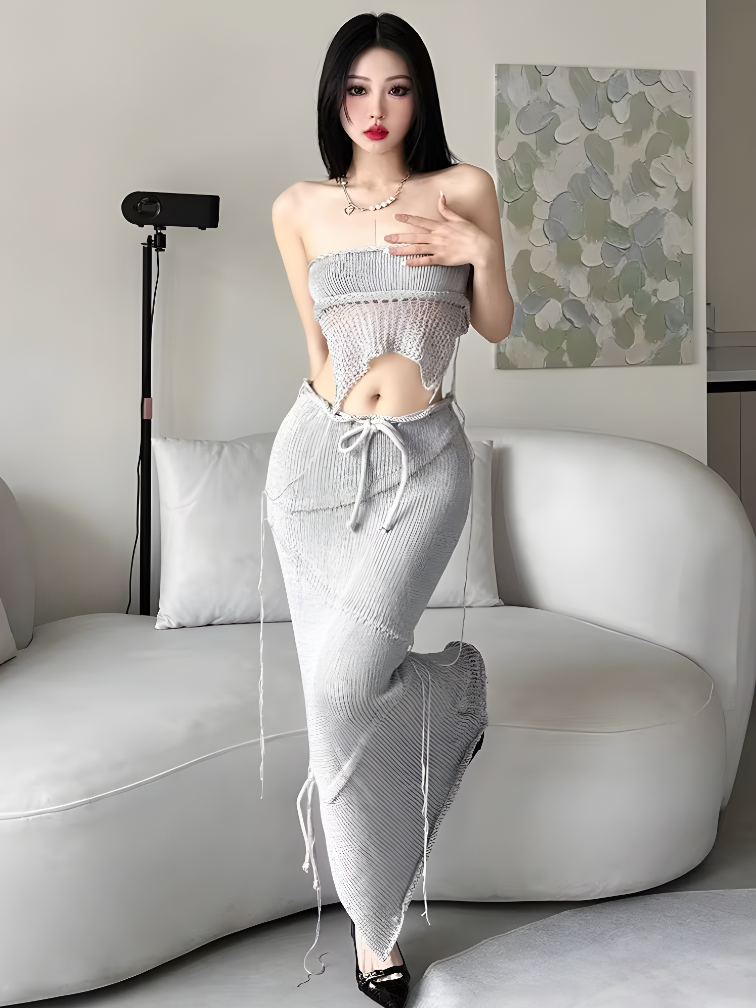 Y2K Crochet Backless Top & Maxi Skirt Set - Cute Coquette Aesthetic Outfit for Fall