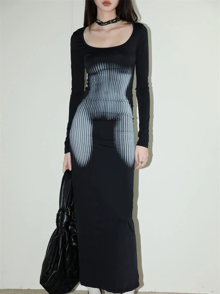 Y2K Fashion 3D Body Print Maxi Dress - Cute Aesthetic Dress for Grunge & Coquette Styles