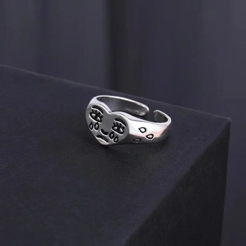 Y2K Fashion Crying Heart Ring - Cute Coquette Aesthetic Jewelry for Grunge & Emo Styles