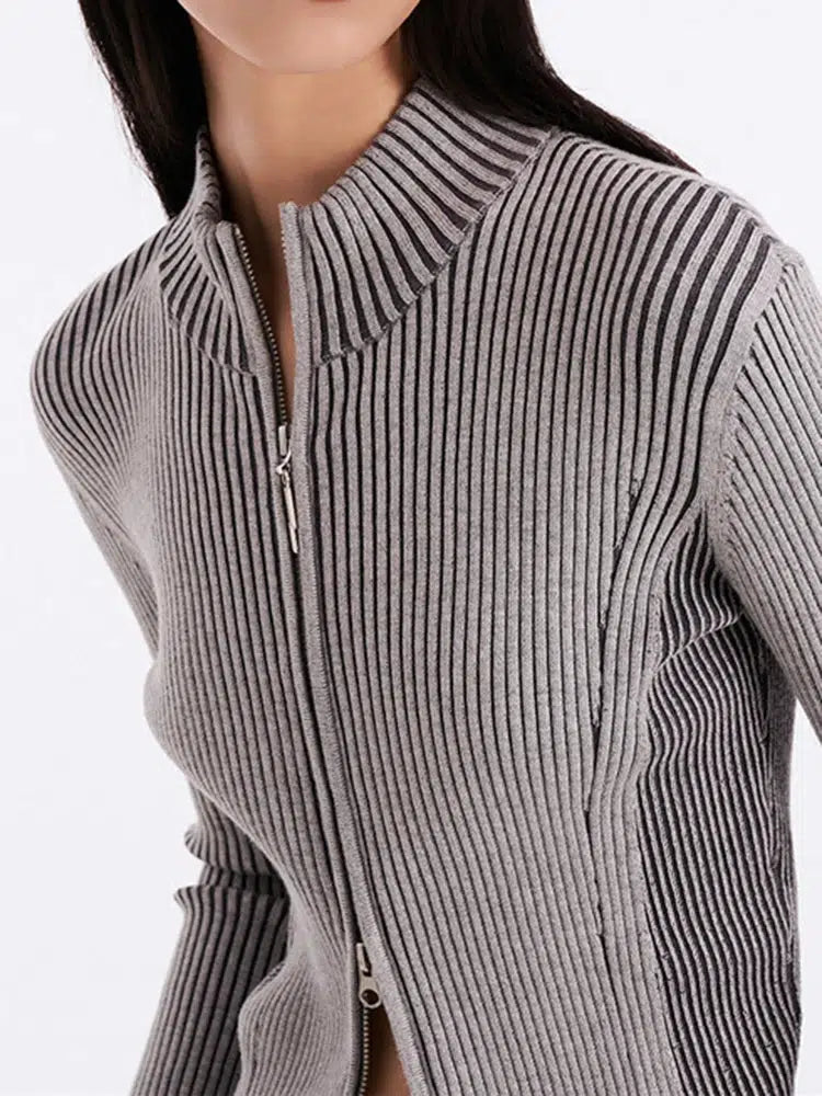 Y2K Fashion Double Zip-Up Distressed Corduroy Cardigan - Grunge Aesthetic Comfy Layer