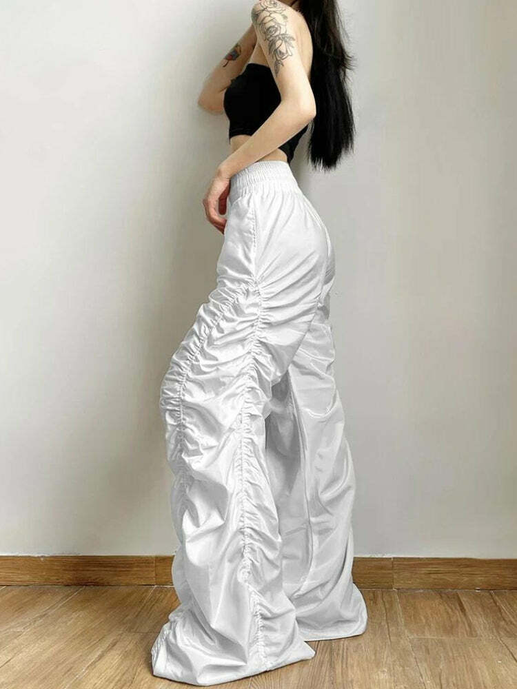 Y2K Fashion Ruched Parachute Pants - Grunge Aesthetic Cargo Style for Comfy Chic Looks