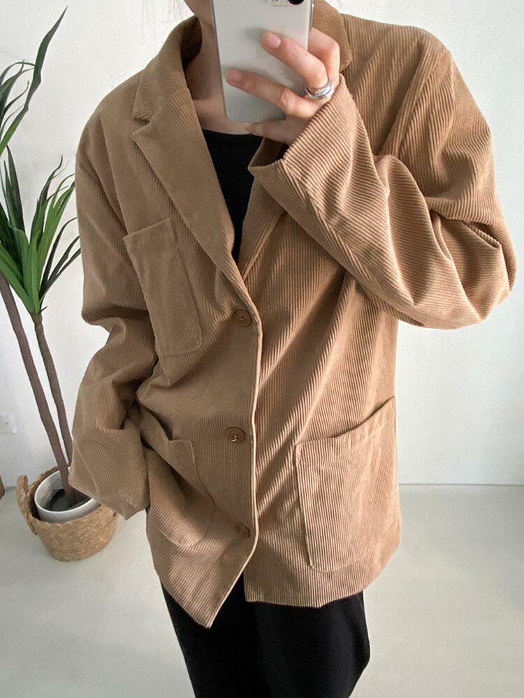 Y2K Grunge Aesthetic Corduroy Long Jacket - Vintage Style for Cozy Fall Outfits