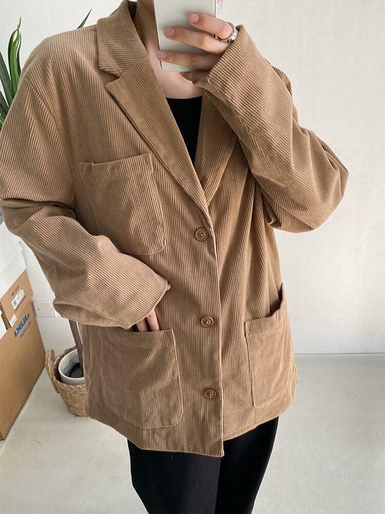 Y2K Grunge Aesthetic Corduroy Long Jacket - Vintage Style for Cozy Fall Outfits
