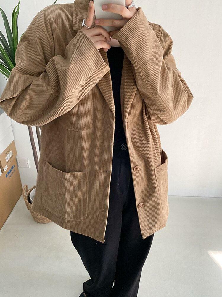 Y2K Grunge Aesthetic Corduroy Long Jacket - Vintage Style for Cozy Fall Outfits