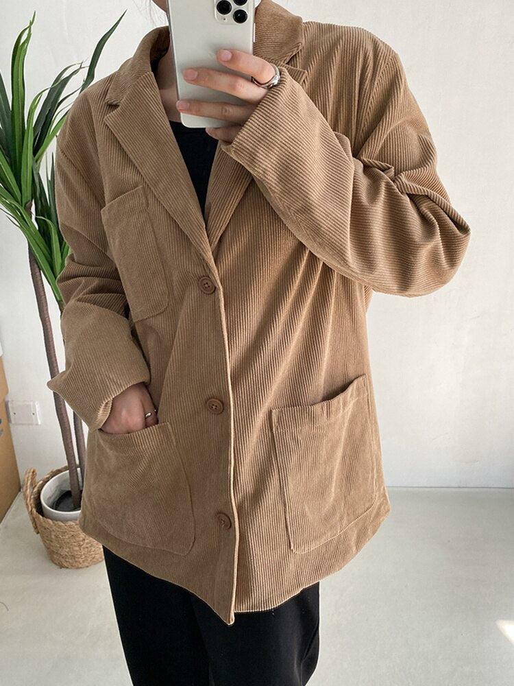 Y2K Grunge Aesthetic Corduroy Long Jacket - Vintage Style for Cozy Fall Outfits