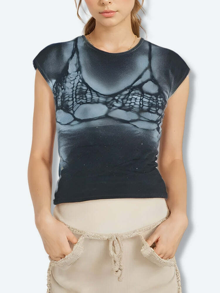 Y2K Grunge Bra Printed Tee - Cute Tops for Coquette Aesthetic & Vintage Vibes