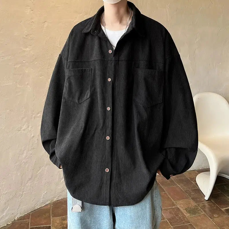 Y2K Grunge Corduroy Shirt - Vintage Aesthetic Top for Coquette & Soft Girl Styles