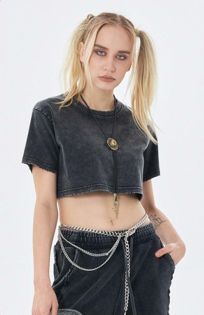 Y2K Grunge Washed Crop Top - Cute Aesthetic Top for Coquette and Soft Girl Styles